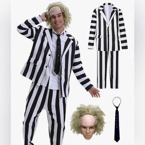 5 Pcs Men's Beetlejuice 2024 Movie Costume Halloween Accessory Set New Size: 2XL